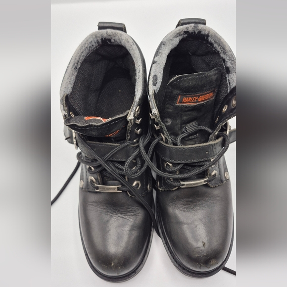Harley-Davidson Black Leather Lace-Up Strap Motorcycle Boots - Picture 6 of 7